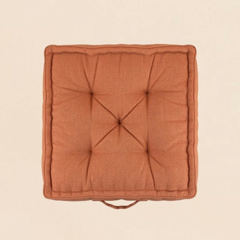 Coussin de sol effet lin déperlant & anti-uv terracotta 60x60cm