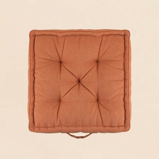 Coussin de sol effet lin déperlant & anti-uv terracotta 60x60cm