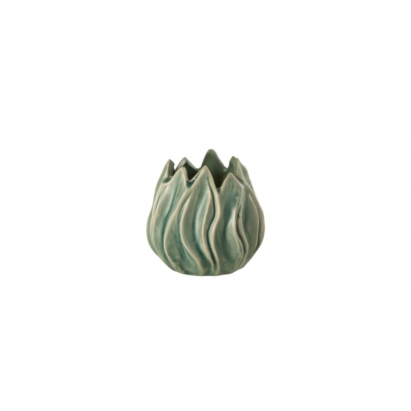Vase ondulé en céramique vert 10x10x10 cm