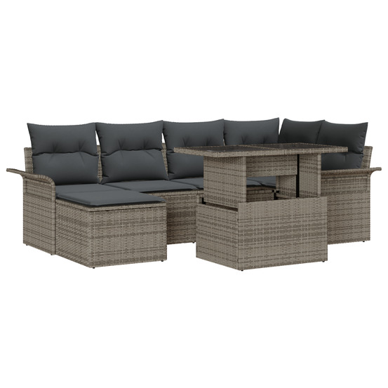 Ensemble de canapé de jardin 7 pièces avec coussins gris poly rattan