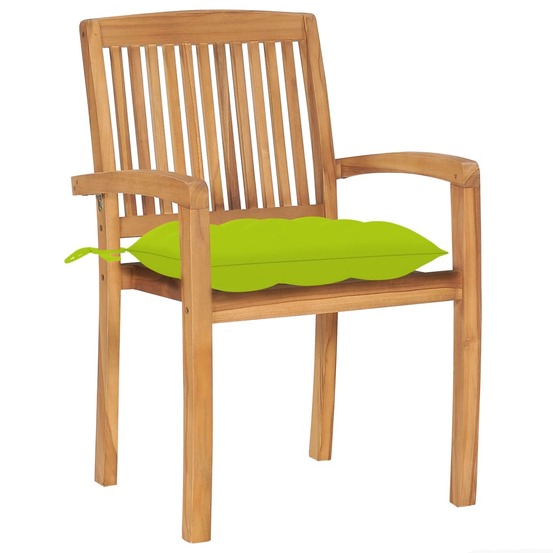 Chaises de jardin lot de 2 avec coussins vert vif teck massif