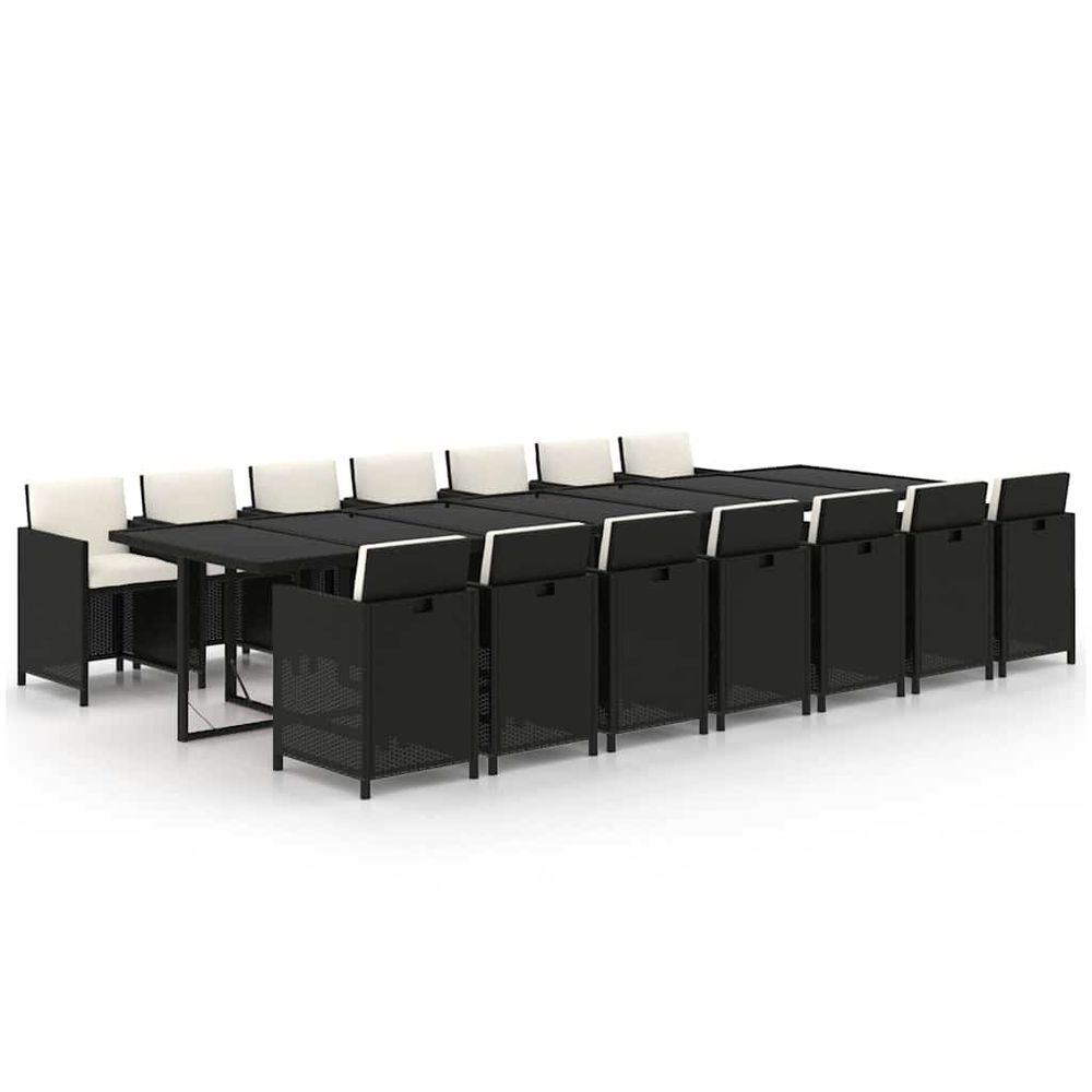Ensemble à manger de jardin coussins 15 pcs résine tressée noir