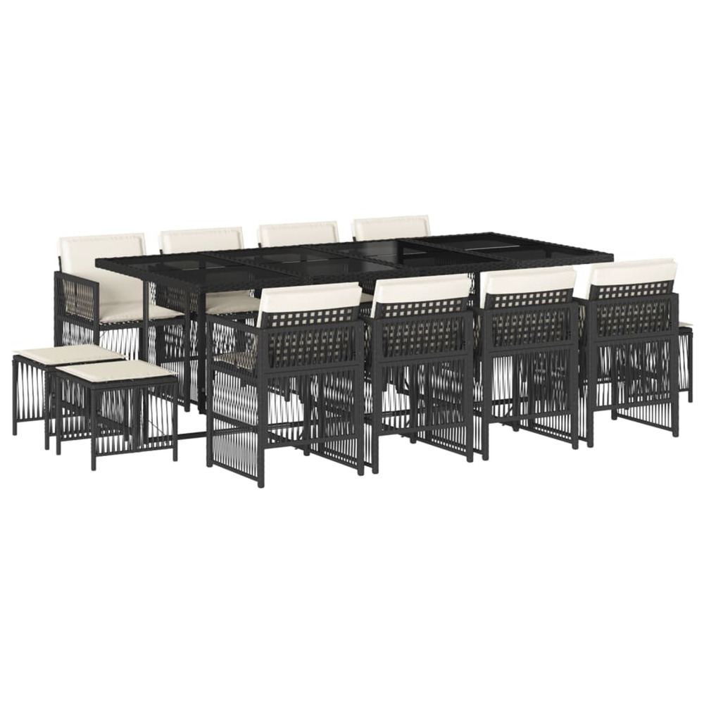 Ensemble à manger de jardin 13 pcs coussins noir résine tressée