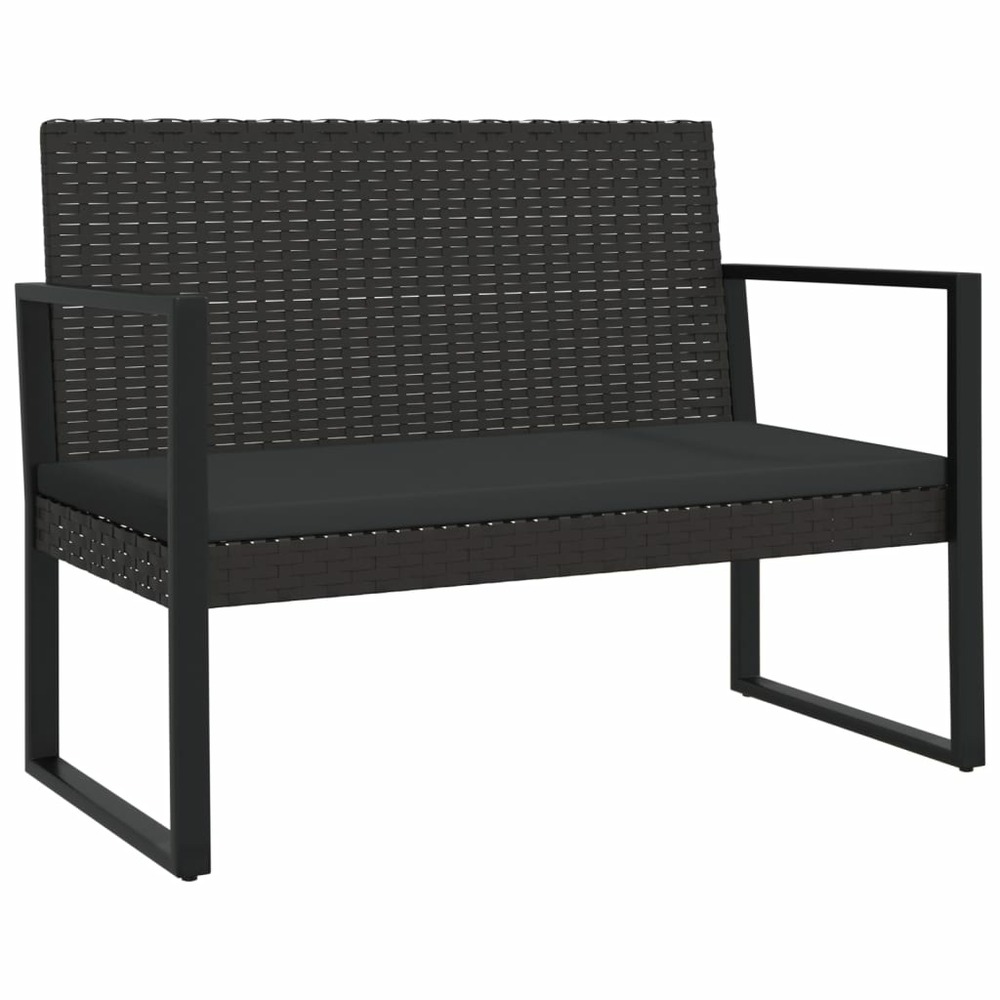 Banc de jardin meuble de patio d'extérieur terrasse avec coussins noir 106 cm résine tressée