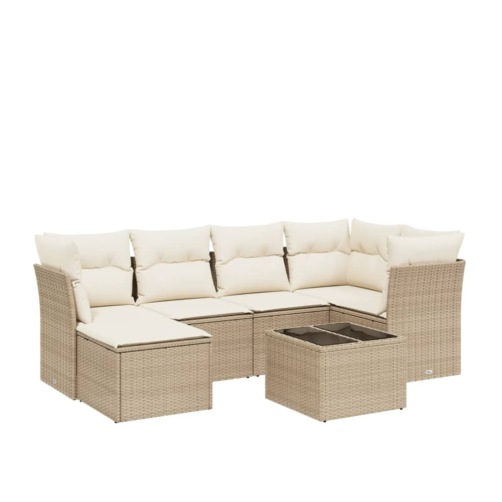 Salon de jardin avec coussins 7 pcs beige résine tressée