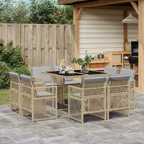 Ensemble à manger de jardin et coussins 9 pcs mélange beige
