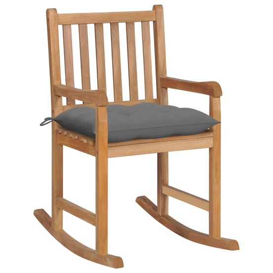 Chaise à bascule avec coussin gris bois de teck solide
