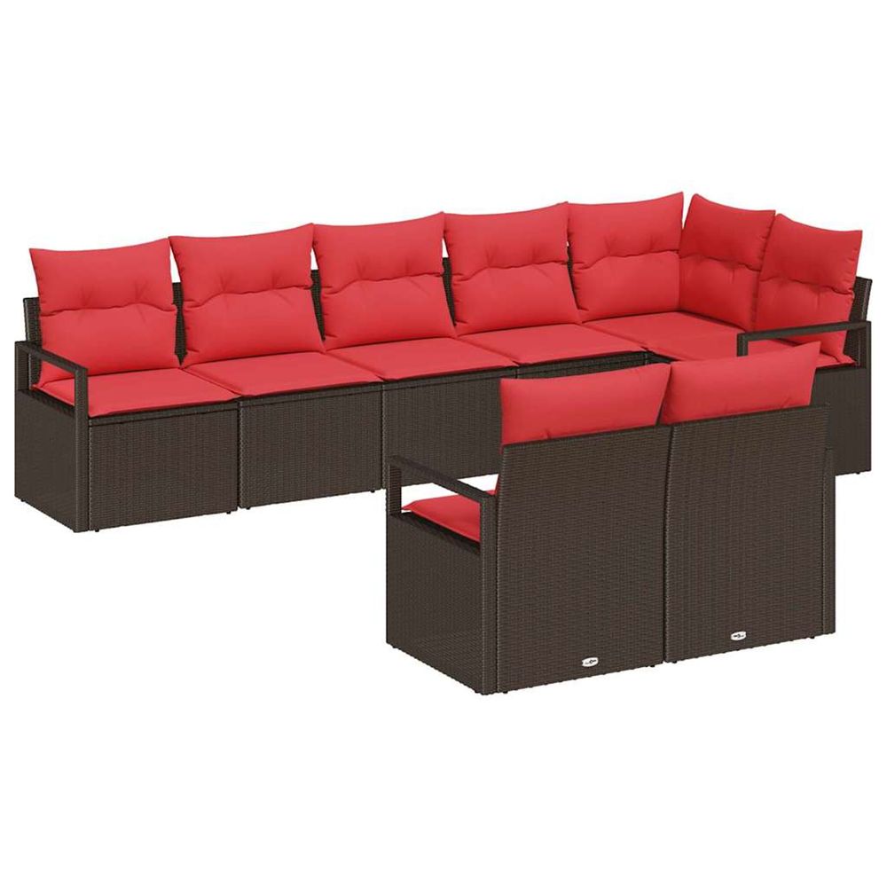 Ensemble de canapé de jardin 8 pc marron et rouge polyrotin