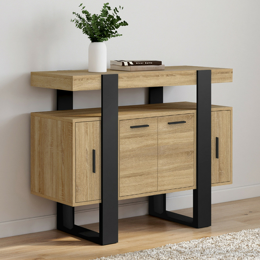 Buffet 100 cm phoenix 4 portes bois et noir