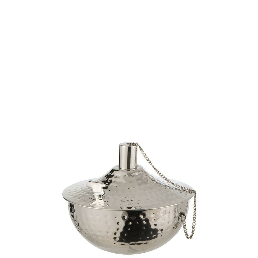 Lampe à huile de table argentée en acier inoxydable hauteur 16cm