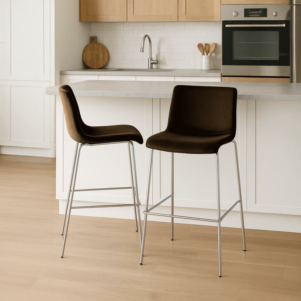 Tabouret de bar hoover velours 4 pieds chrome