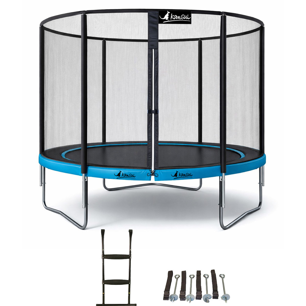 Trampoline ø 300cm + filet de sécurité + échelle + kit ancrage - punchi 300 bleu