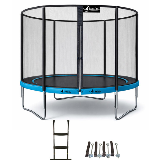 Trampoline ø 300cm + filet de sécurité + échelle + kit ancrage - punchi 300 bleu
