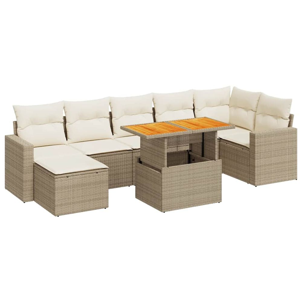 Salon de jardin avec coussins 8 pcs beige résine tressée