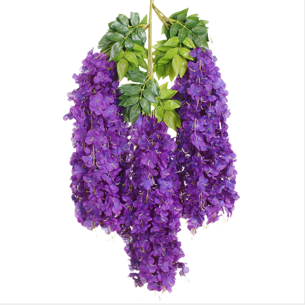 Fleurs de glycine artificielles, 12 tiges, violet foncé