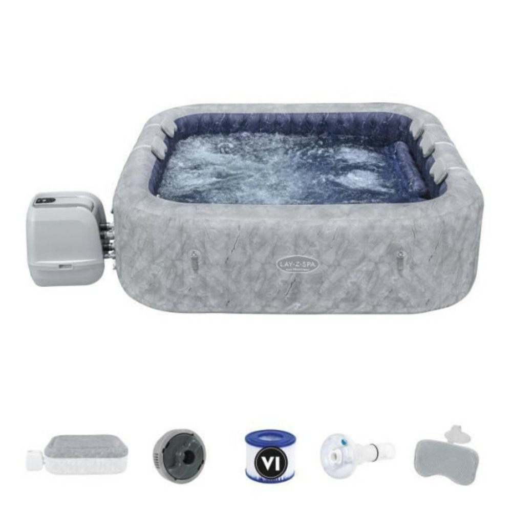 Spa gonflable - lay-z-spa san fransisco - hydrojets - 230 x 230 x 71 cm - 5 a 7 places - carré (couverture, 5 appuie-te