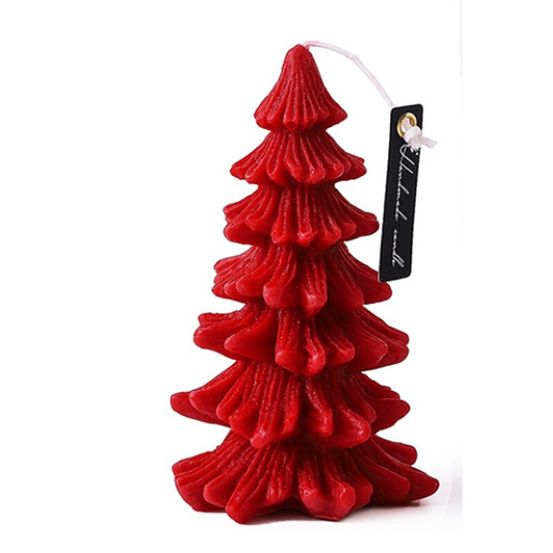Bougie de noël en cire en soja - sapin rouge