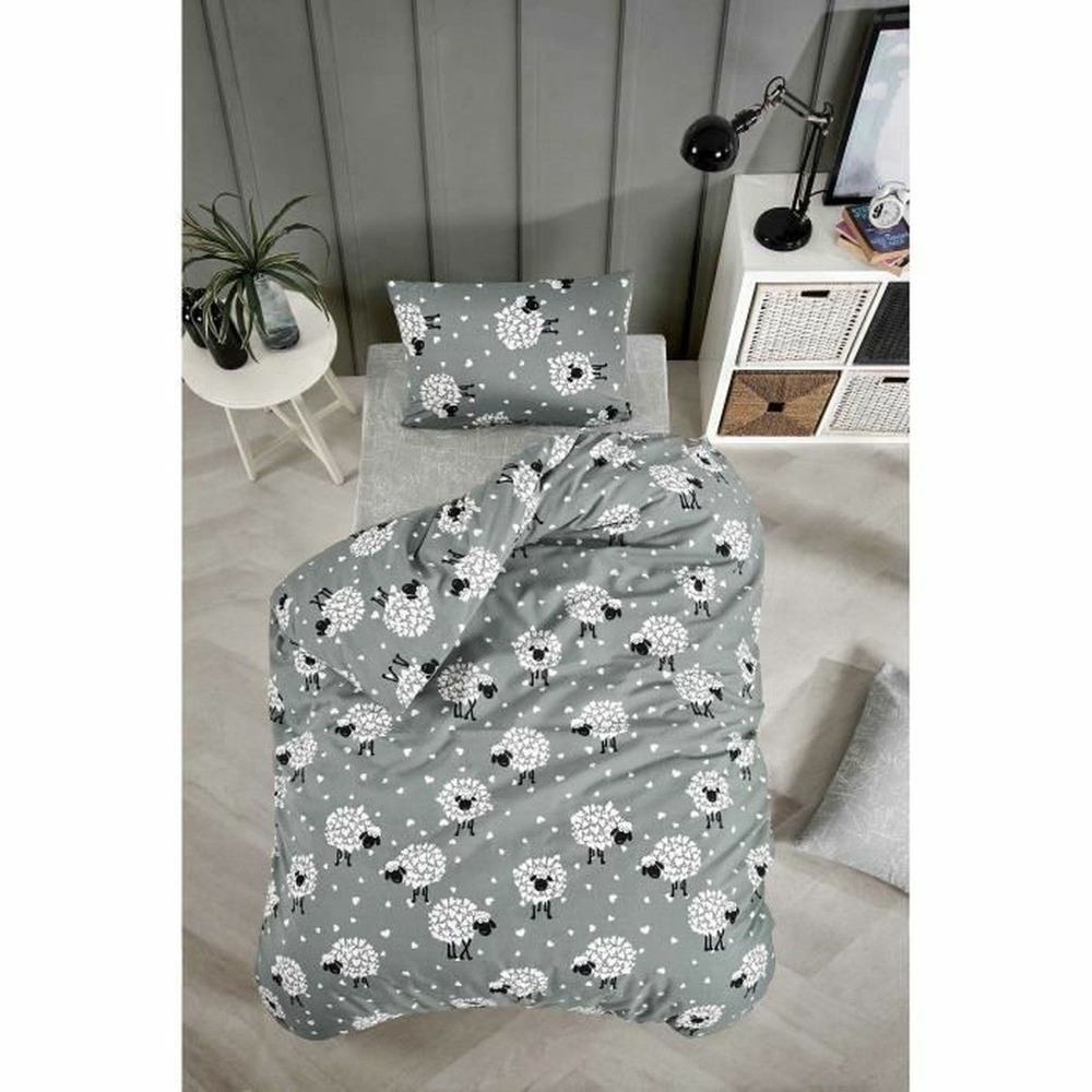 Parure de lit - housse de couette 220 x 240 + 2 taies d'oreiller 60 x 60, 65% coton- gris