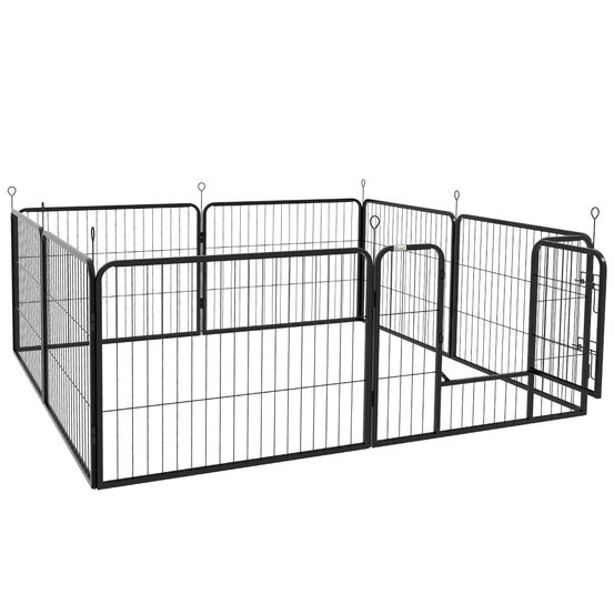 Luxe parc enclos modulable acier 8 panneaux dim. 80l x 60h cm - porte verrouillable - acier époxy noir