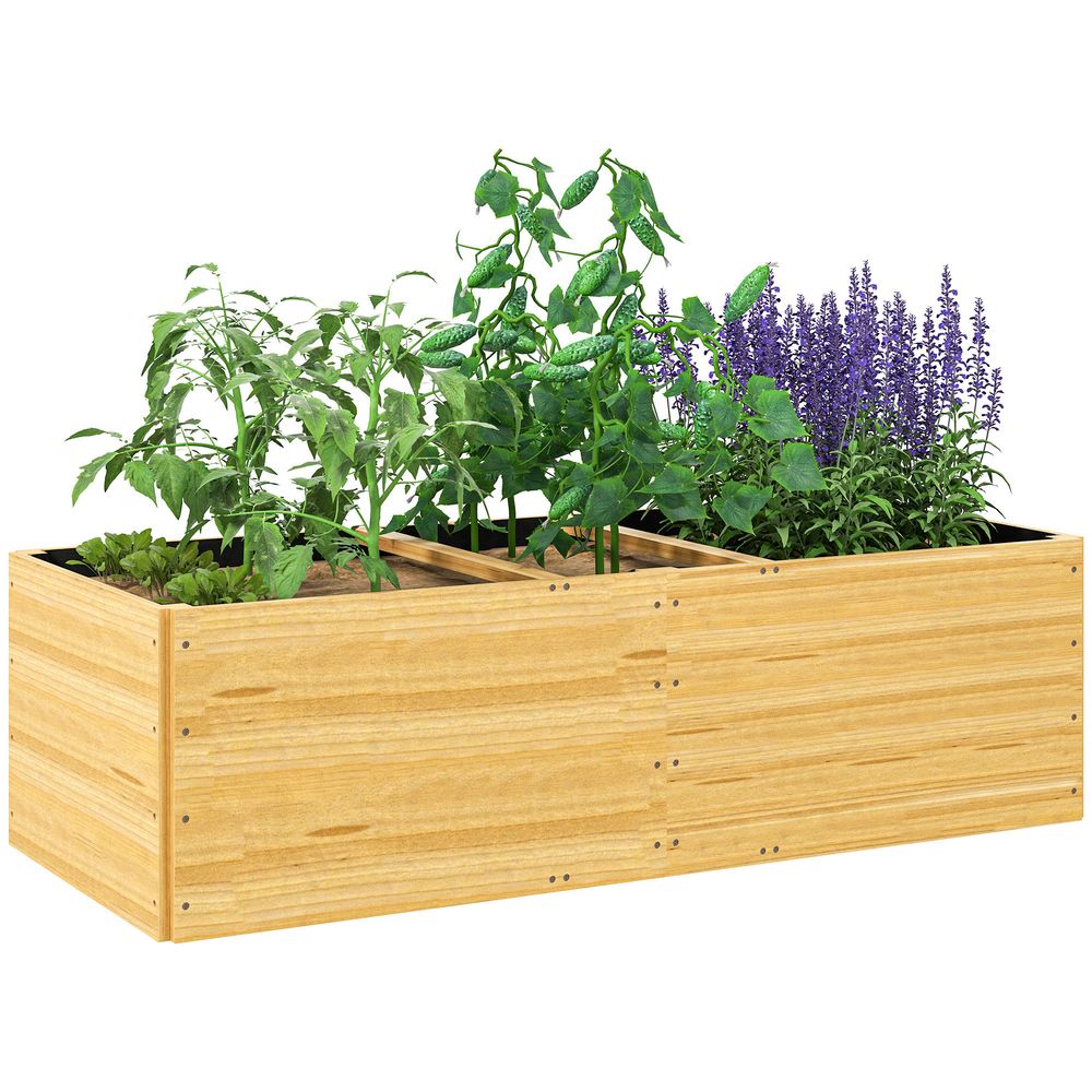 Carré potager compartiments bois sapin jardin extérieur doublure feutre 140x60x40cm naturel