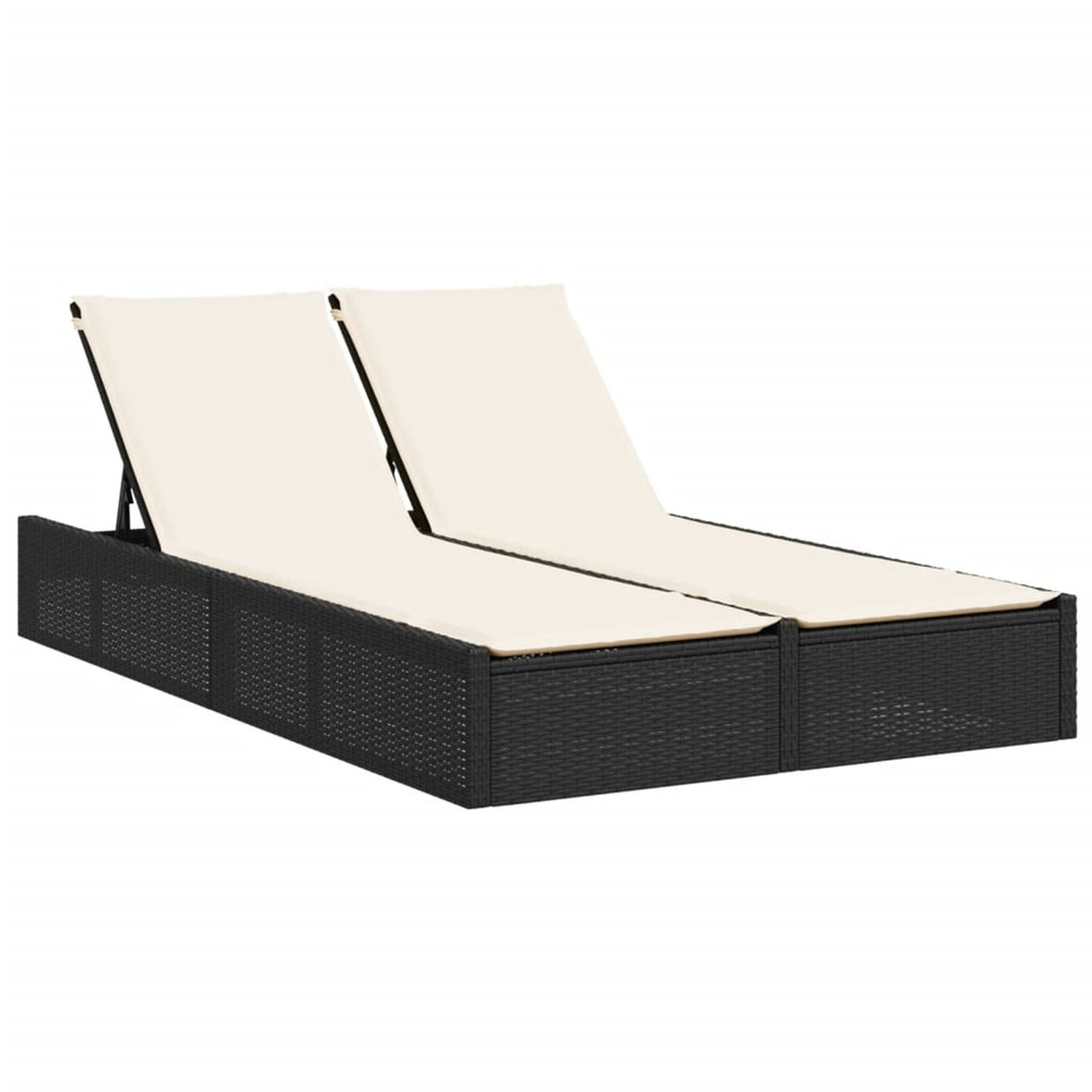 Chaise longue double avec coussins noir résine tressée bain de soleil