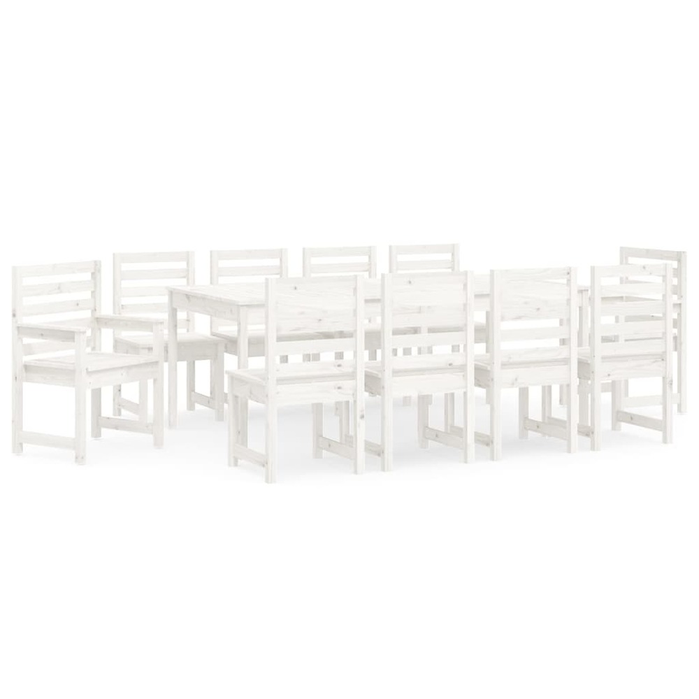 Ensemble à manger de jardin 11 pcs blanc bois massif de pin