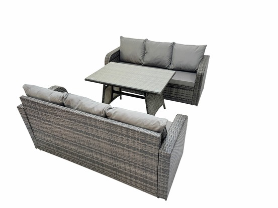 6 places garden furniture canapé set table à manger rectangulaire intérieur extérieur rattan set gris foncé mixte