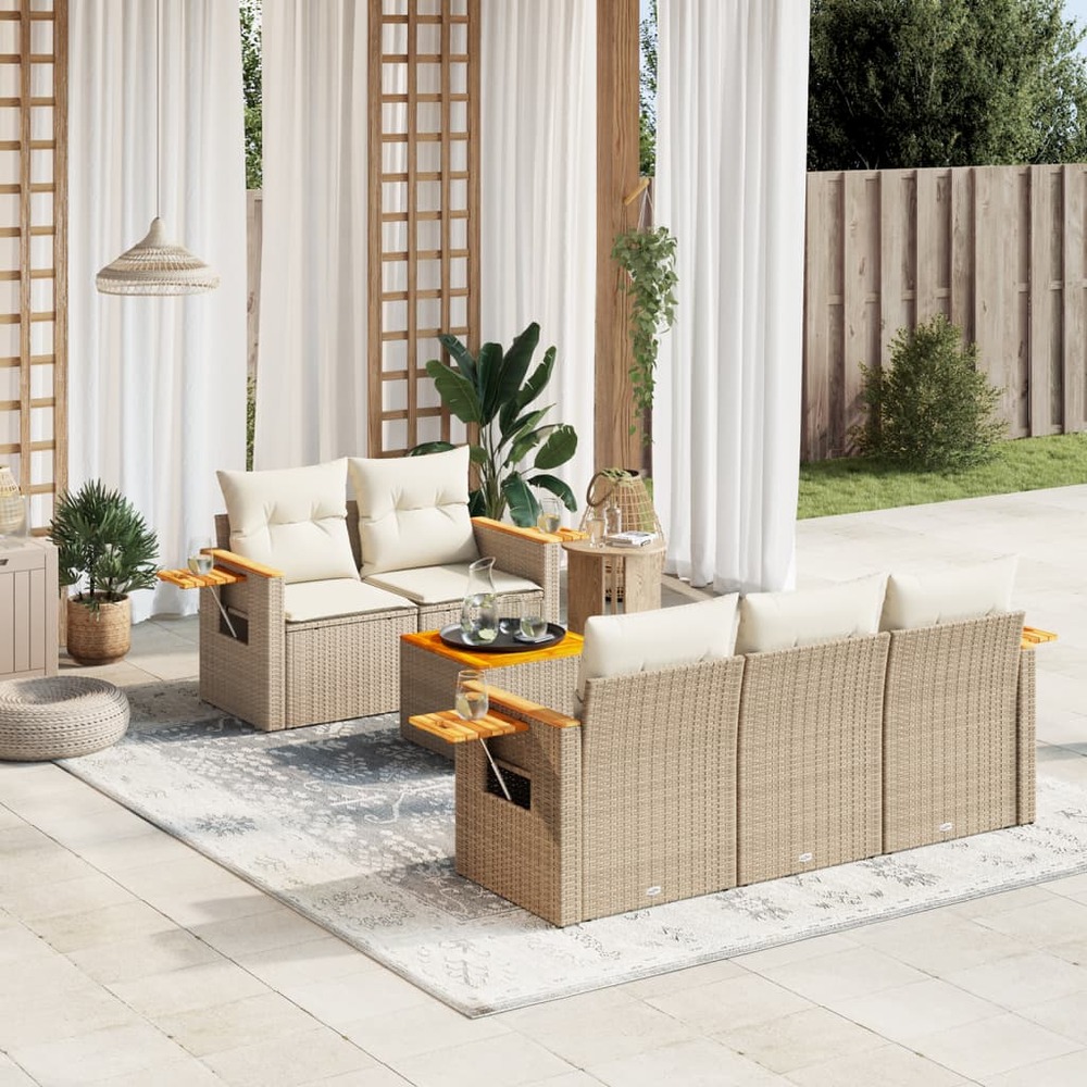 Salon de jardin avec coussins 6 pcs beige résine tressée