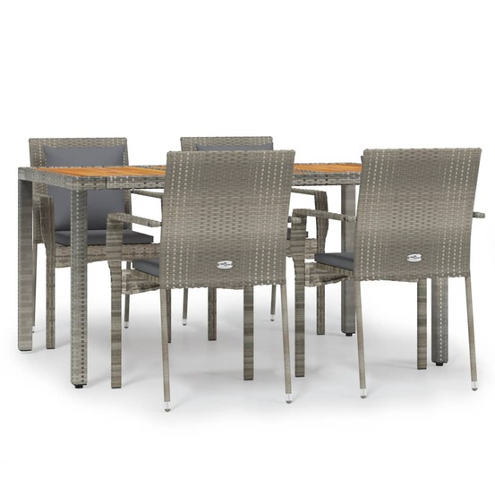 Ensemble à manger de jardin 5 pcs coussins gris résine tressée