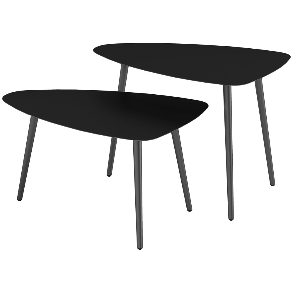 Ensemble de 2 tables basses, table de balcon en acier résistant aux intempéries, table d'appoint au design géométrique, noir