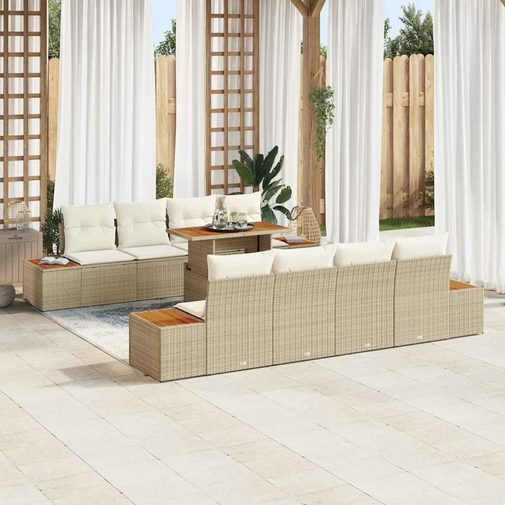 Ensemble de canapé de jardin 9 pcs beige poly rotin