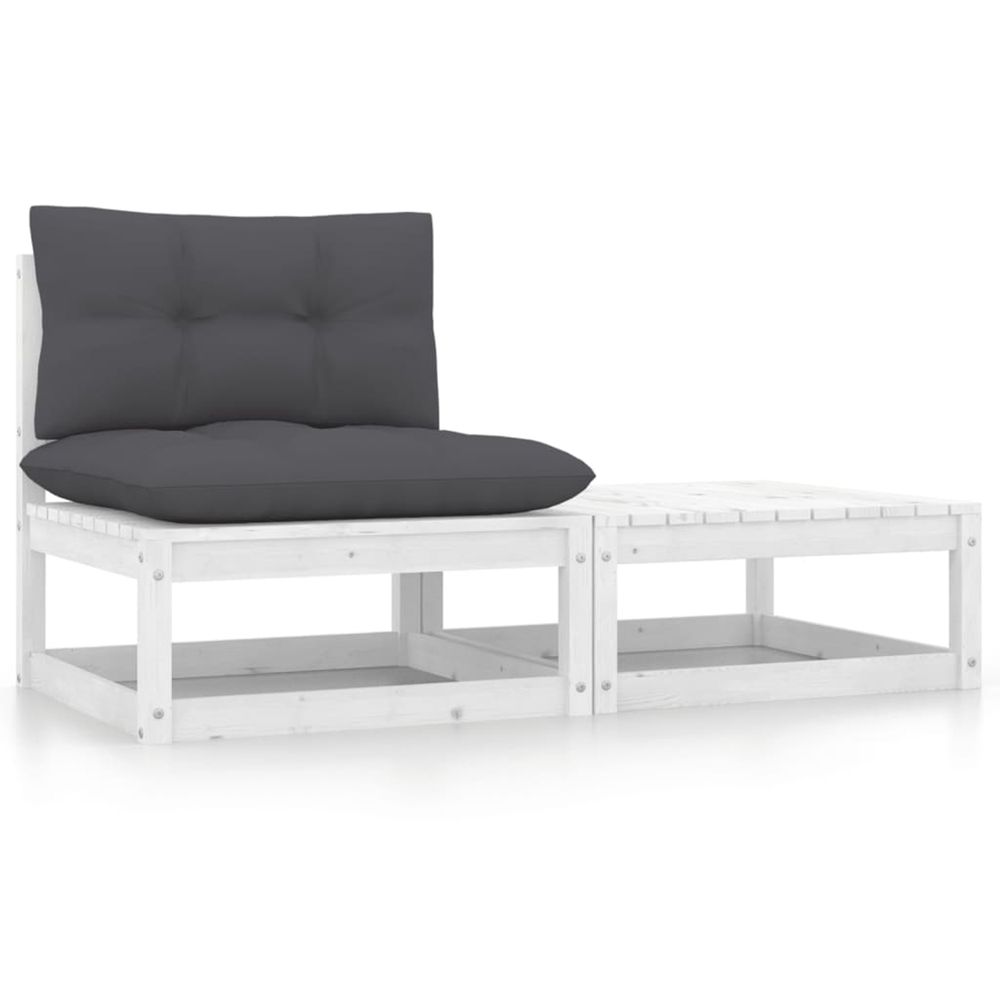 Salon de jardin 2 pcs avec coussins blanc bois de pin massif