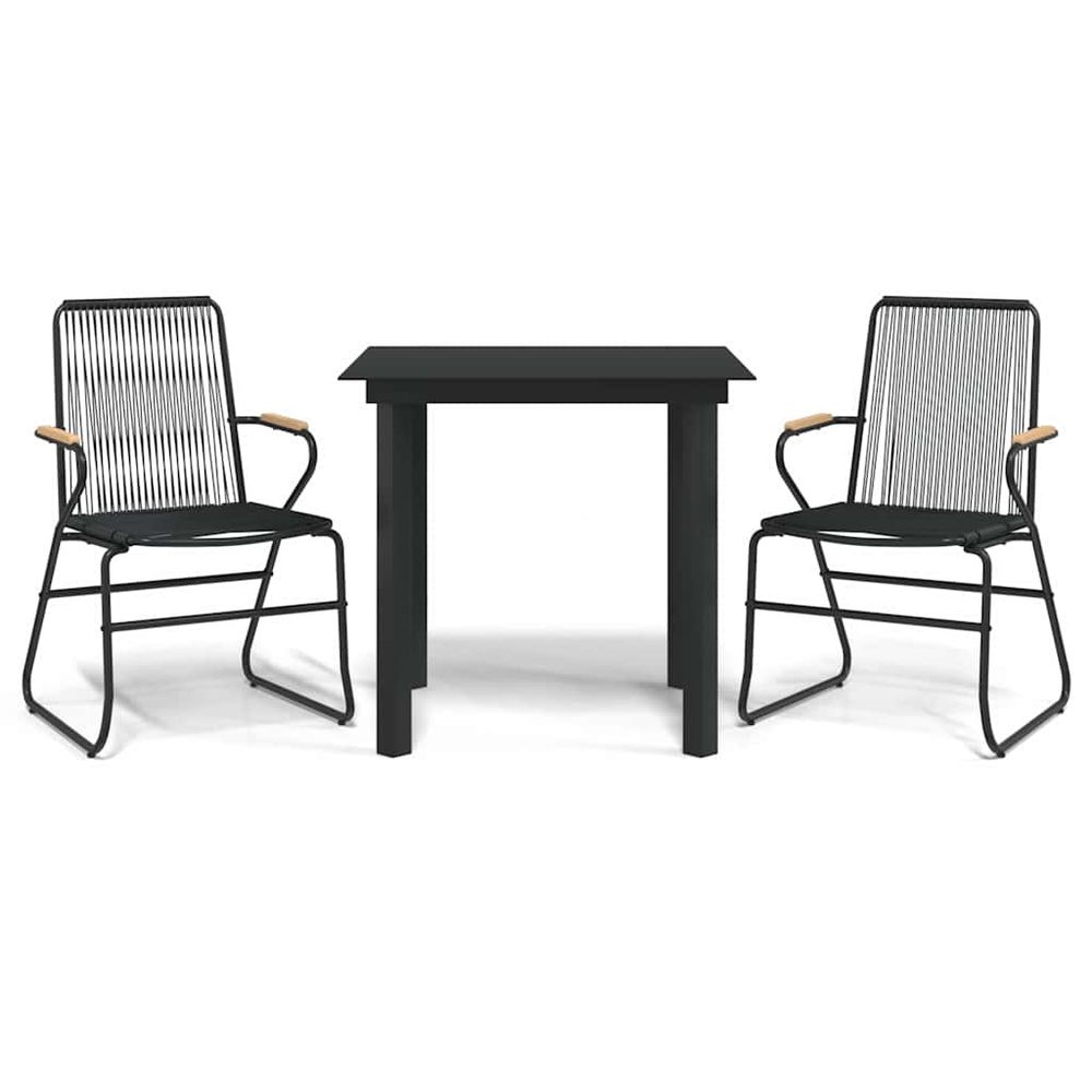 Ensemble à manger de jardin 3 pcs noir rotin pvc