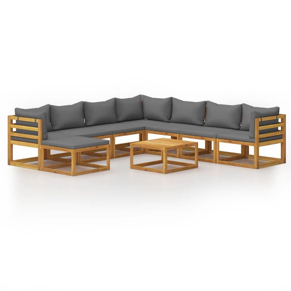 Salon de jardin 9 pcs avec coussin bois d'acacia solide