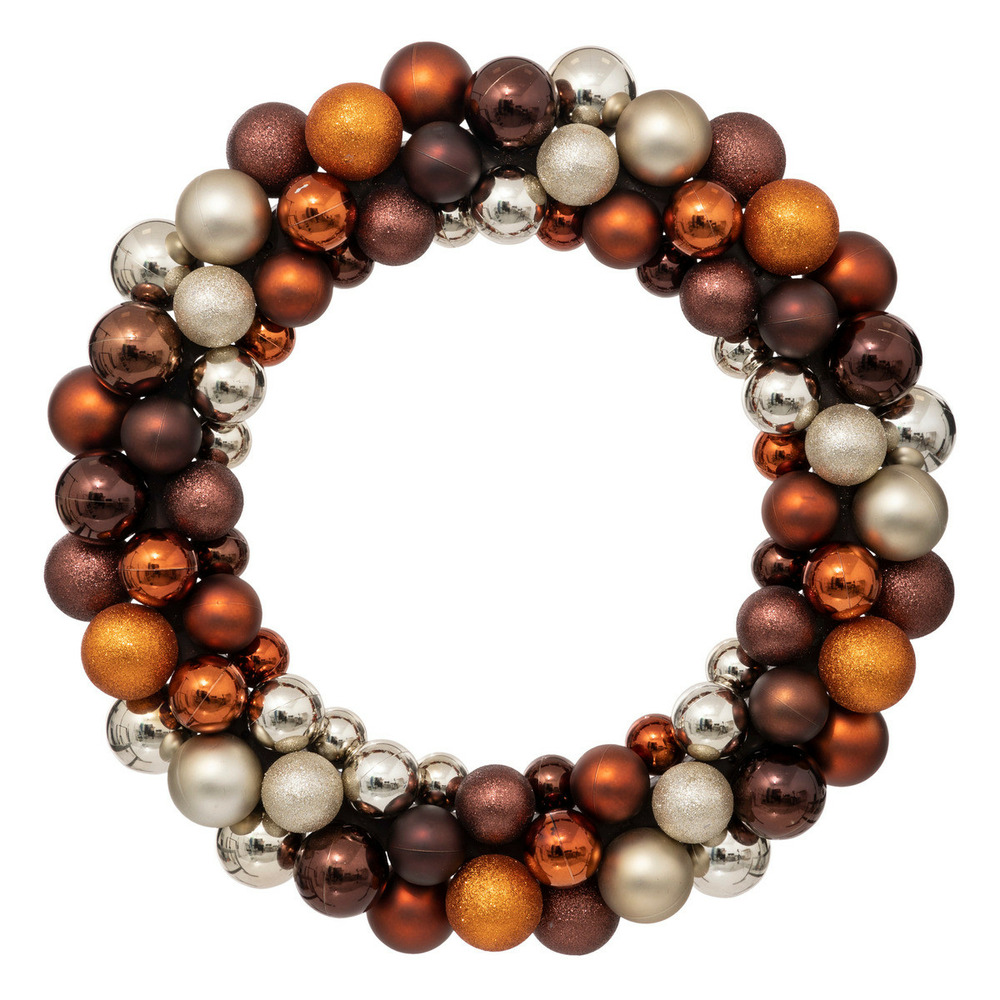 Couronne boules de noël marron orange d 55 cm