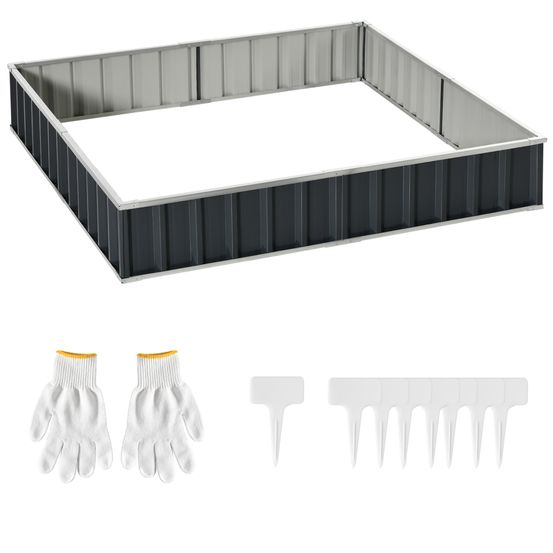 Carré potager géant modulable en acier pour jardin avec étiquettes plantes 258x90x30cm gris