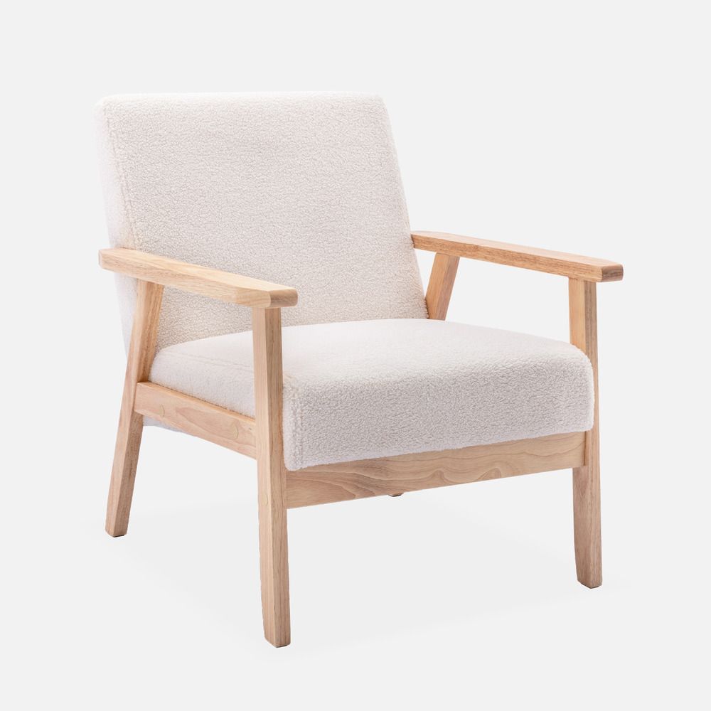 Fauteuil scandinave en bois et tissu bouclette, isak, l 61 x p 65 x h 73cm