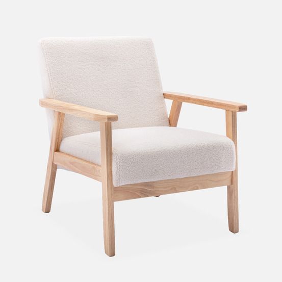 Fauteuil scandinave en bois et tissu bouclette, isak, l 61 x p 65 x h 73cm