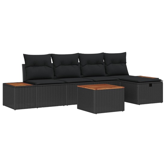 Ensemble de canapé de jardin avec coussin 6 pcs noir polyrotin