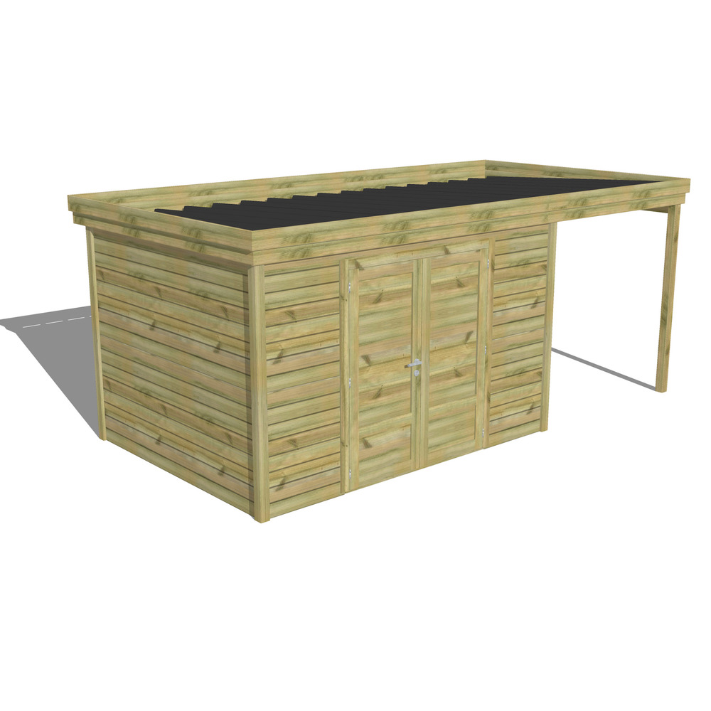 Abri de jardin bois pin traité autoclave 27mm - 5,44x2,64m / 14m2 - bac acier - abri français