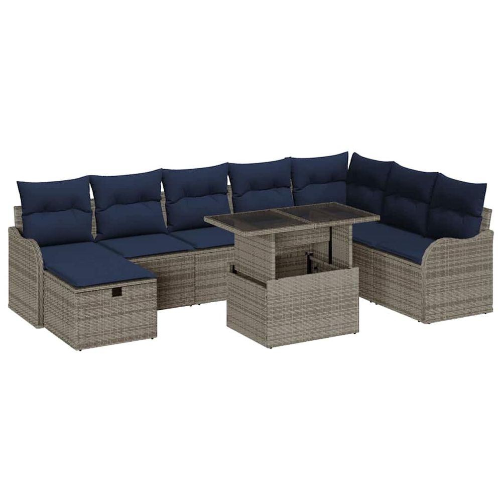 Ensemble de canapé de jardin 9 pc gris polyrotin