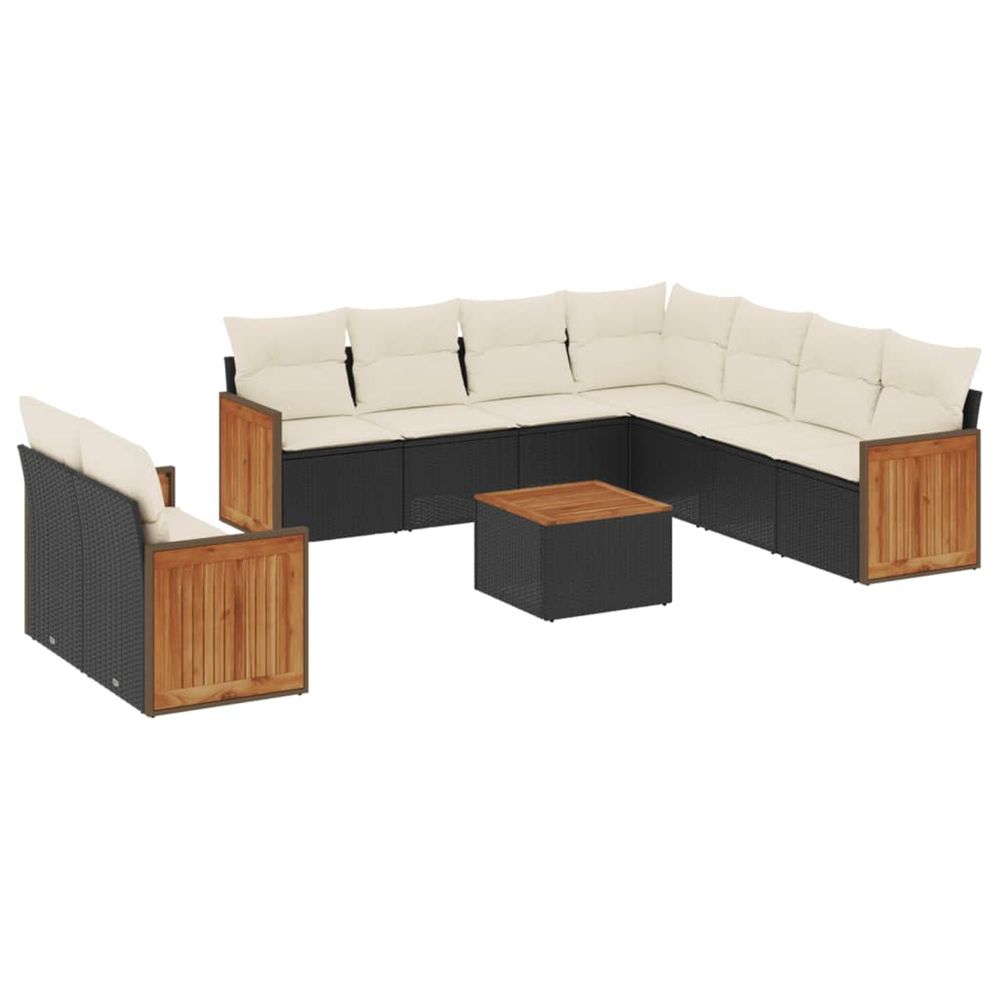 Salon de jardin 10 pcs avec coussins noir résine tressée