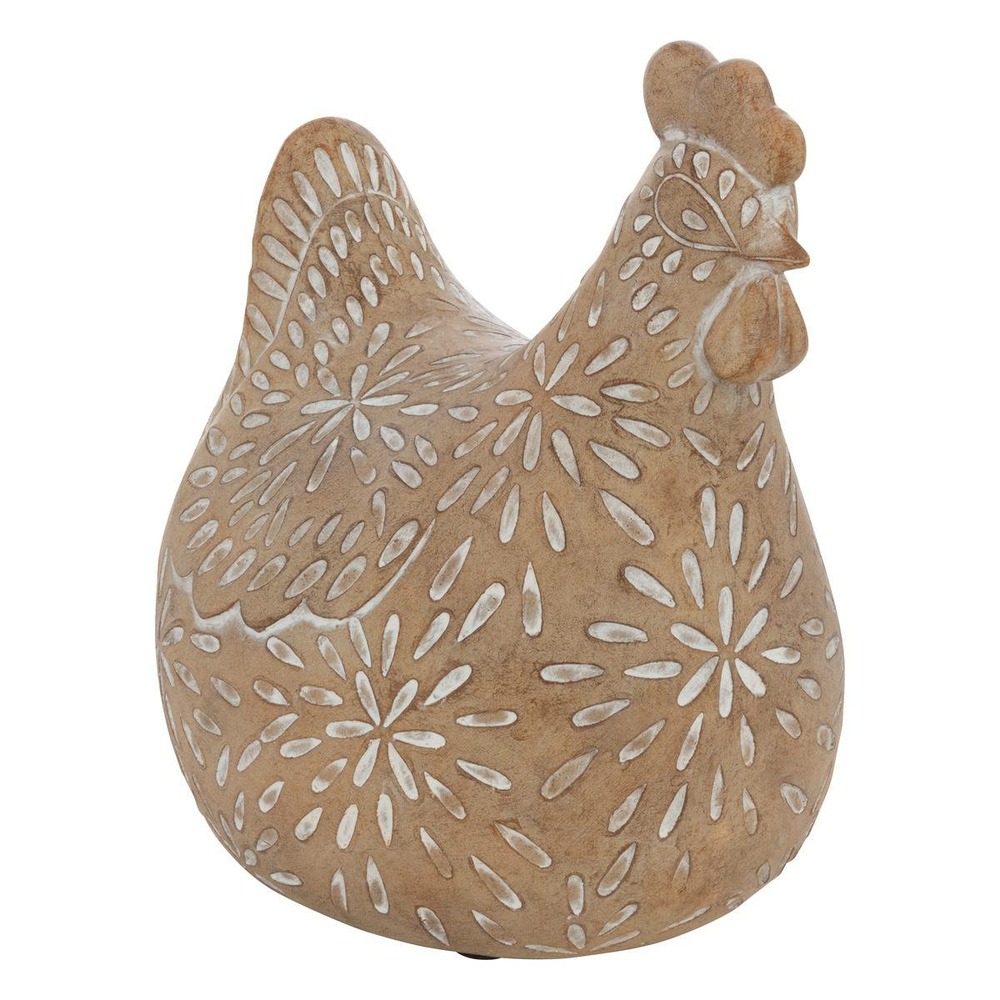 Poule déco linda h. 10,5cm résine beige