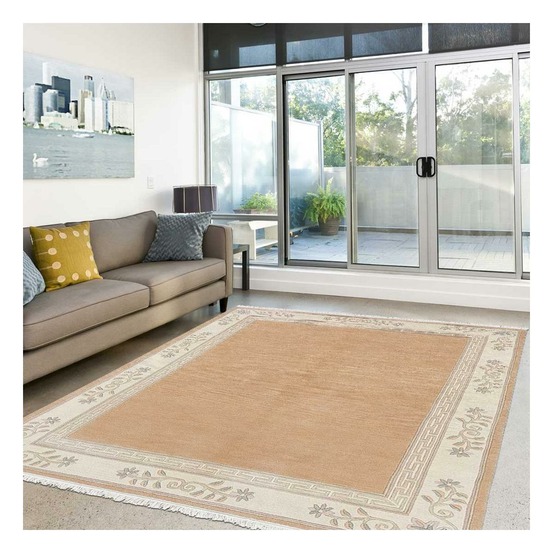 Tapis chambre 90x160 fait main en laine abricot rectangle motif simple napissa