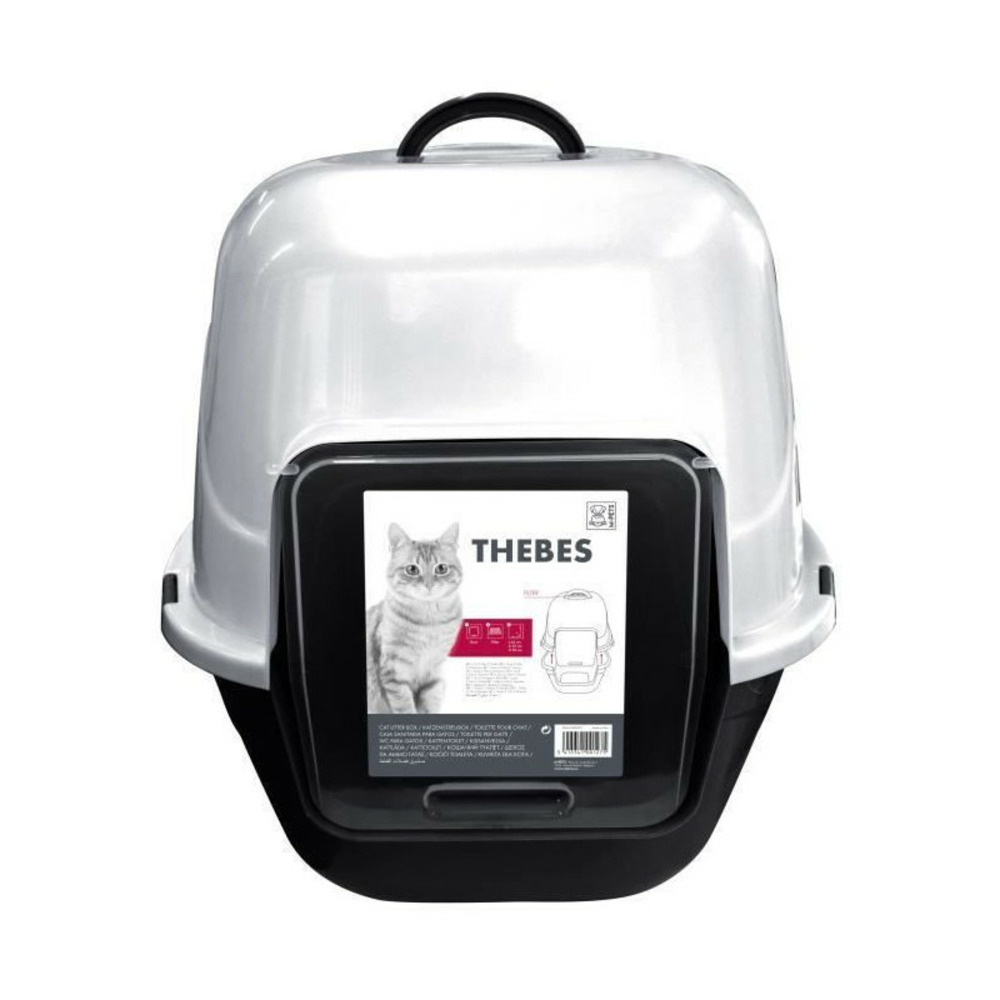 Mpets maison de toilette thebes - 62x53x58 cm - noir et blanc - pour chat