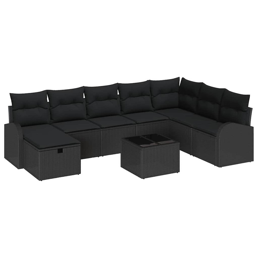 Ensemble de canapés avec coussin avec stockage noir polyrotin
