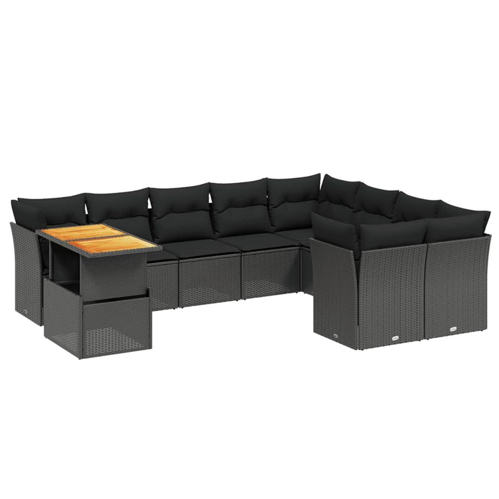 Salon de jardin 10 pcs avec coussins noir résine tressée