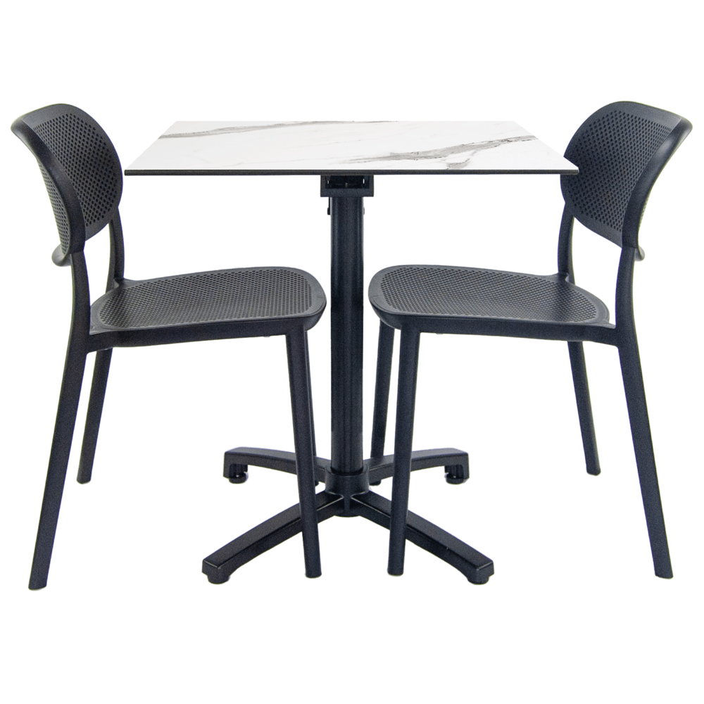 Lot de 1 table pliable marbrée + 2 chaises pour terrasse