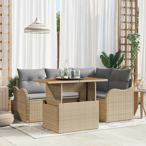 Ensemble de canapé de jardin 5 pcs beige poly rotin