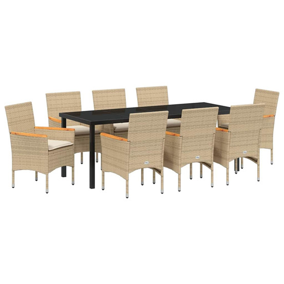Ensemble de salle à manger pour jardin 9 pcs beige polyrotin